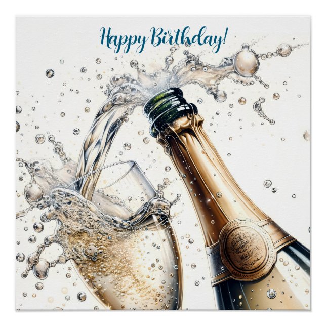 Bubbly champagne Happy Birthday Poster (Front)