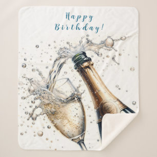 Bubbly champagne Happy Birthday Sherpa Blanket