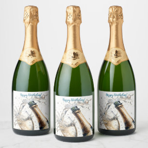 Bubbly champagne Happy Birthday Sparkling Wine Label