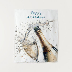 Bubbly champagne Happy Birthday Tapestry