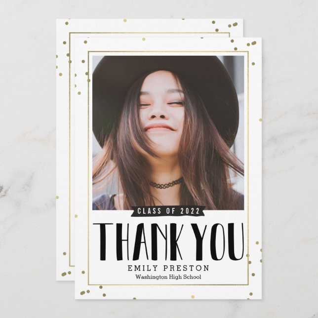 Bubbly Chic Graduation Thank You Note Card (Front/Back)