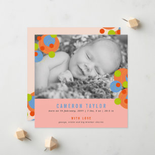 Bubbly Circles Baby Girl Photo Birth Announcement