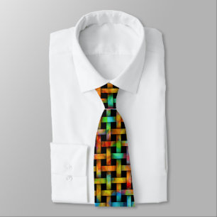Bubbly Colours Wood Weave Pattern on Black Tie