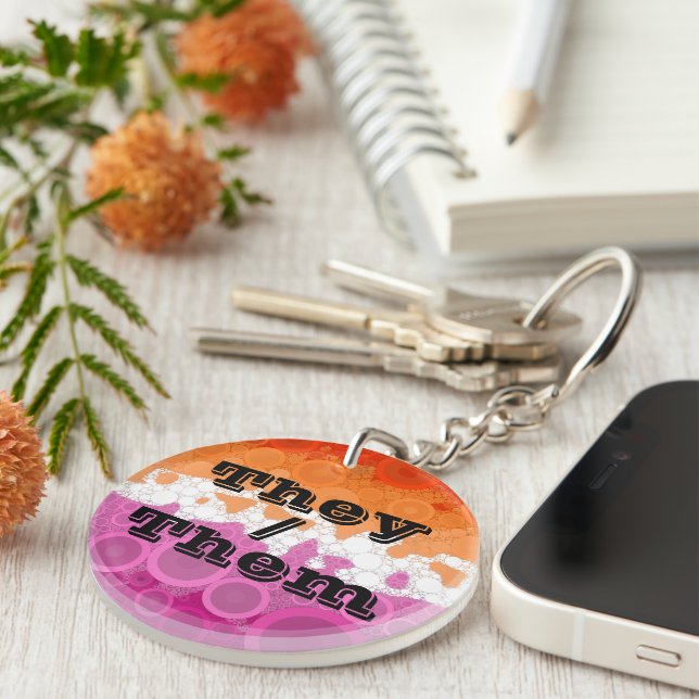 Bubbly Customisable Pronoun Lesbian Pride Flag Key Ring (Front Right)
