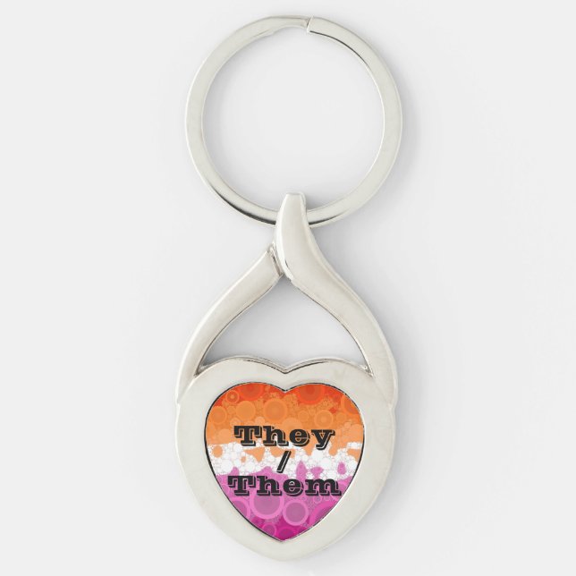 Bubbly Customisable Pronoun Lesbian Pride Flag Key Ring (Front)
