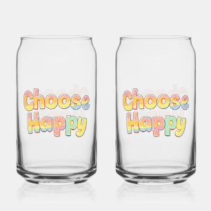 Bubbly Font "Choose Happy" Quote Can Glass