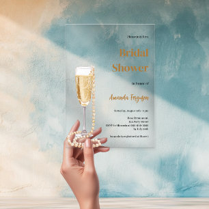 Bubbly lunch prosecco pearls Bridal Shower clear Acrylic Invitations