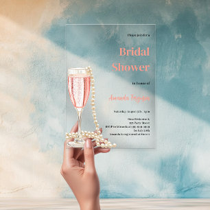Bubbly lunch prosecco pearls pink Bridal Shower Acrylic Invitations