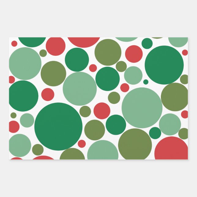 Bubbly Mod Dots Retro Christmas Pattern Red Green Wrapping Paper Sheet (Front)