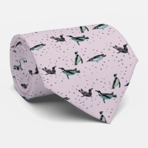 Bubbly Penguins Tie (Dusty Pink)