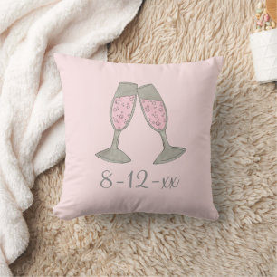 Bubbly Pink Champagne Flute Bride Wedding Date Cushion