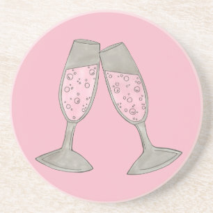 Bubbly Pink Champagne Toast Cheers Celebration Coaster