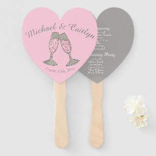 Bubbly Pink Champagne Toast Cheers Wedding Program Hand Fan