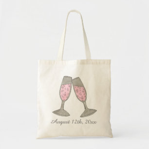 Bubbly Pink Champagne Wedding Date Bridal Shower Tote Bag