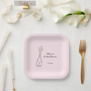 Bubbly Popping Champagne Bottle Bridal Shower Paper Plate