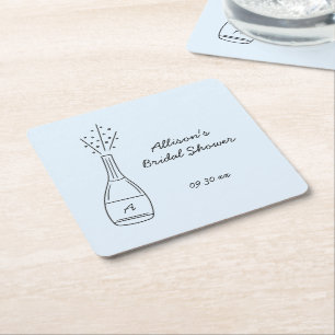 Bubbly Popping Champagne Bottle Bridal Shower Square Paper Coaster