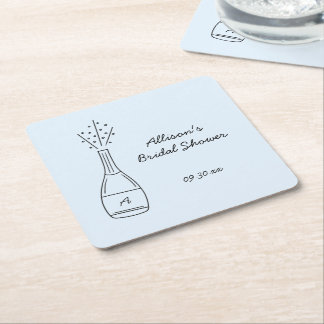 Bubbly Popping Champagne Bottle Bridal Shower Square Paper Coaster