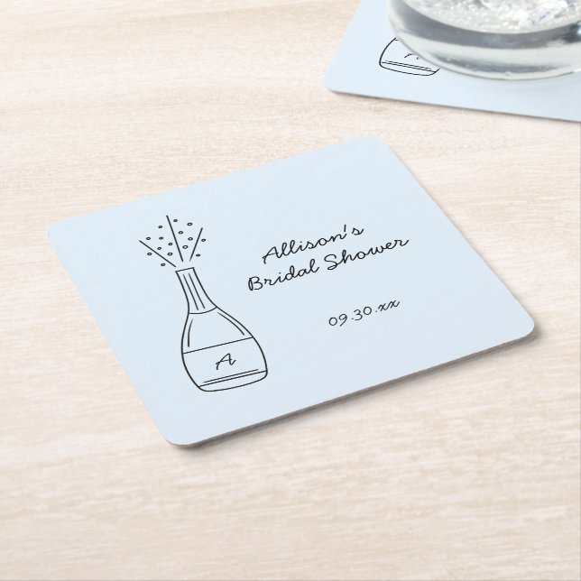 Bubbly Popping Champagne Bottle Bridal Shower Square Paper Coaster (Angled)
