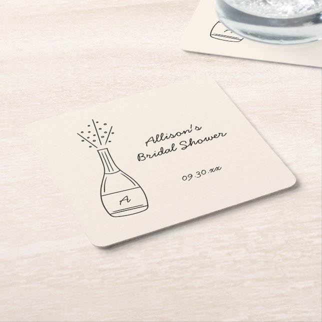 Bubbly Popping Champagne Bottle Bridal Shower Square Paper Coaster (Angled)