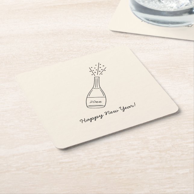 Bubbly Popping Champagne Bottle New Year's Eve Square Paper Coaster (Angled)