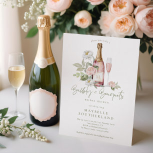 Bubbly Prosecco Watercolor Bouquet Bridal Shower Invitation