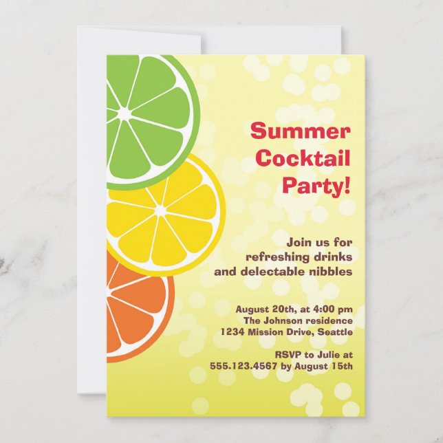 Bubbly refreshing drink citrus slice summer party invitation (Front)