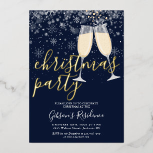 Bubbly Snowflakes Winter Christmas Party Gold Foil Holiday Card