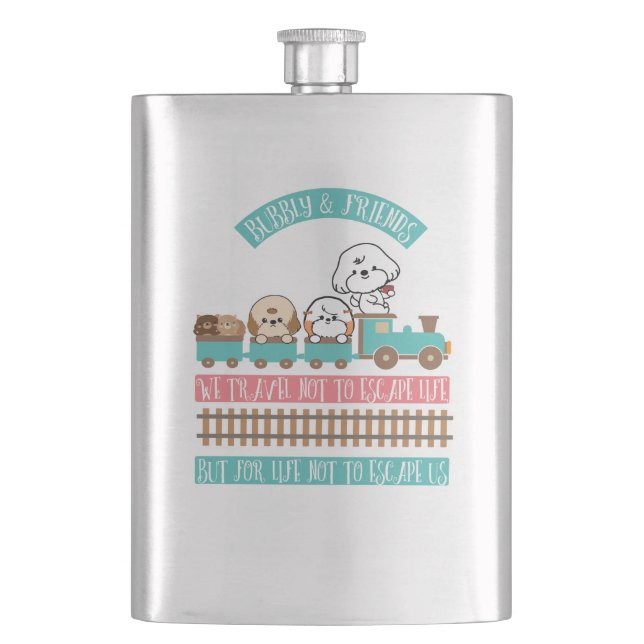 Bubbly travel with friends hip flask (Front)