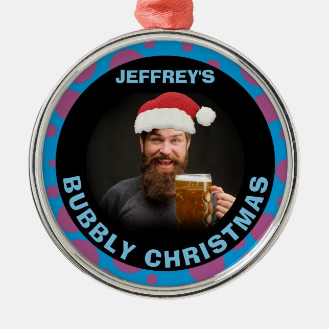 Bubbly Trippy Christmas Add Your Photo Funny Humou Metal Ornament (Front)