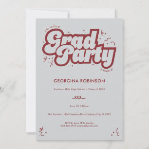 Bubbly Type Grad Party Invitation - Burgundy