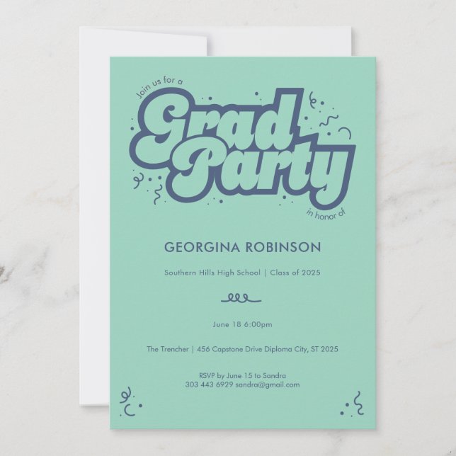 Bubbly Type Grad Party Invitation - Green (Front)