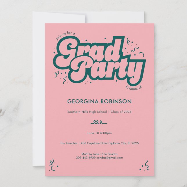 Bubbly Type Grad Party Invitation - Teal (Front)