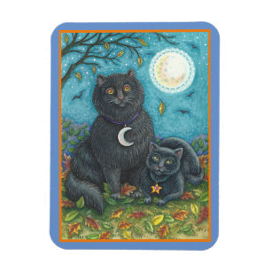 BUBO & PYEWACKET BLACK CATS, HALLOWEEN FOLK ART MAGNET