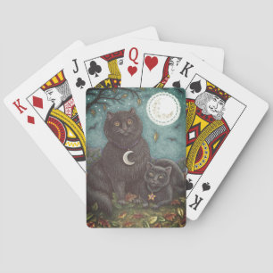 BUBO & PYEWACKET BLACK CATS, HALLOWEEN FOLK ART PLAYING CARDS