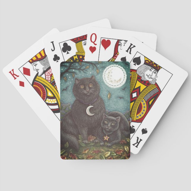 BUBO & PYEWACKET BLACK CATS, HALLOWEEN FOLK ART PLAYING CARDS (Back)