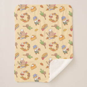 Bubu the Guinea Pig, Fall and Pie Pattern Sherpa Blanket