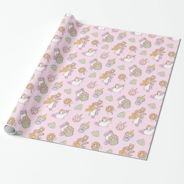 Bubu the Guinea pig, Unicorn Party Pattern Wrapping Paper (Unrolled)
