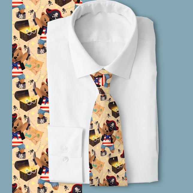  Buccaneering bear Tie (A fun illustrated bear dressed as a pirate. Fun novelty tie for the young at heart)