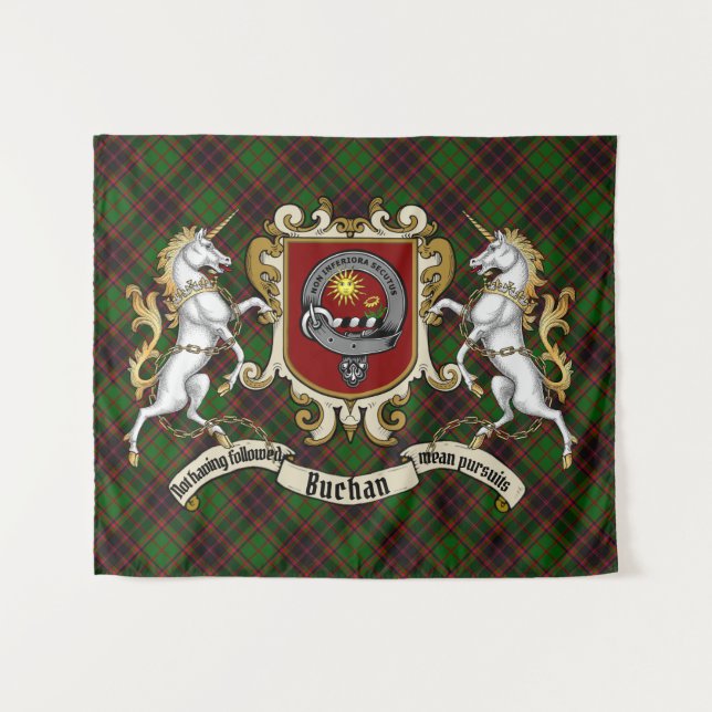 Buchan Clan Badge & Unicorns w/Tartan  Tapestry (Front (Horizontal))