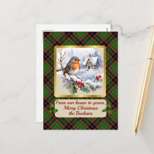 Buchan Tartan w/Robin Personalised   Holiday Postcard