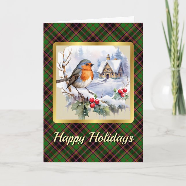 Buchan Tartan w/Robin Personalised Xmas Card (Front)