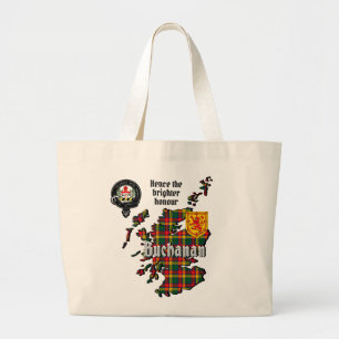 Buchanan Clan Badge  & Tartan Map of Scotland  Lar Large Tote Bag