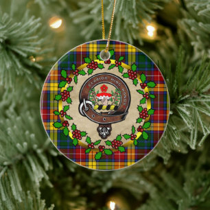 Buchanan Clan Badge & Tartan Personalised Xmas Ceramic Ornament
