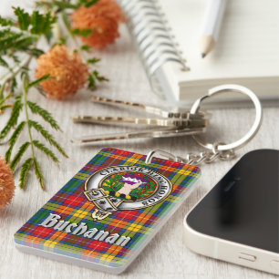 Buchanan Clan Badge/Tartan Rectangle Key Ring