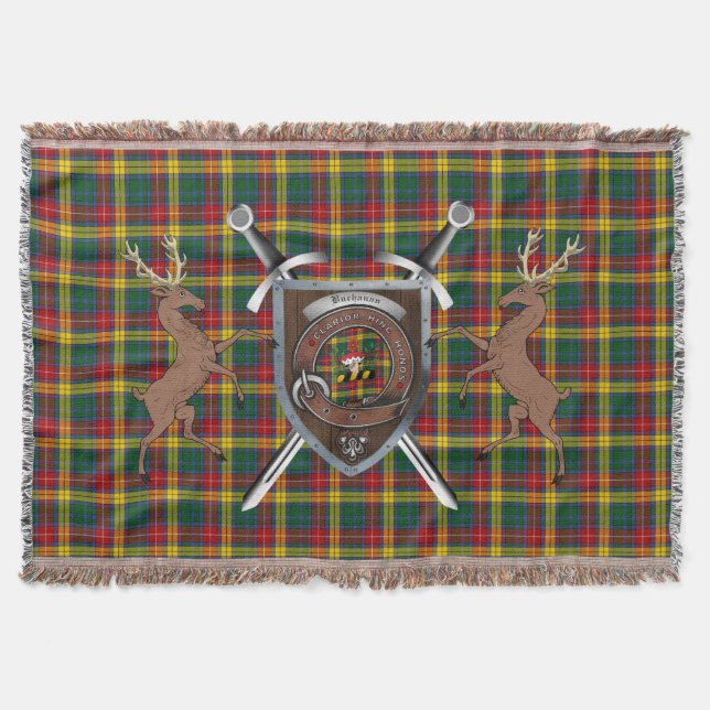 Buchanan Clan Badge & Tartan Throw Blanket (Front)