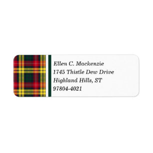 Buchanan Clan Red, Yellow and Green Tartan Return Address Label