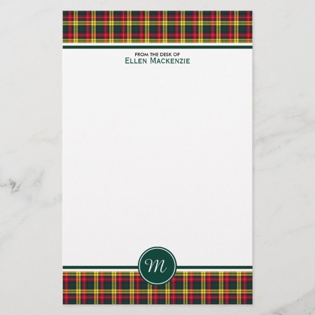 Buchanan Clan Tartan Red and Yellow Plaid Monogram Stationery (Front)