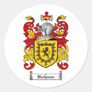 BUCHANAN FAMILY CREST -  BUCHANAN COAT OF ARMS CLASSIC ROUND STICKER