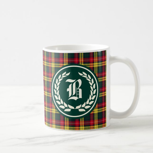 Buchanan Family Red and Yellow Tartan Monogram Coffee Mug (Right)
