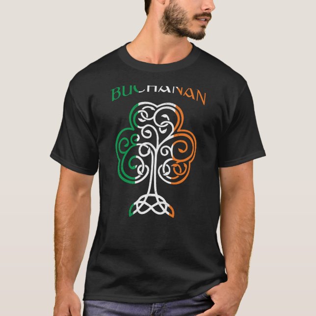 BUCHANAN Irish Name Shamrock Ireland Flag Family T-Shirt (Front)